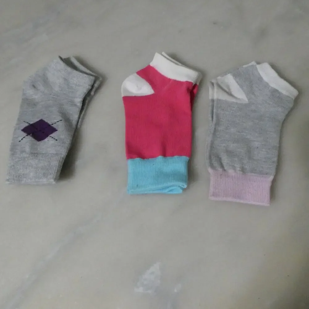 Unbranded Ankle Socks Women OS Multicolor Argyle Colorblock‎ Low Cut 3 Pairs